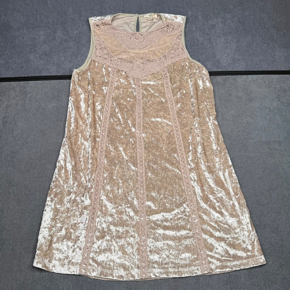 Entro Champagne Pink Crushed Velvet Crochet Lace Sleeveless Shift y2k Dress L